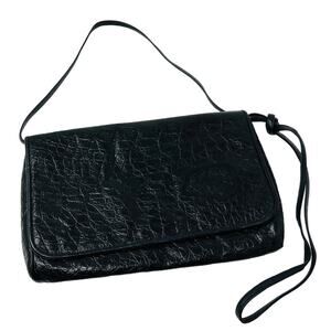 Carlos Falchi Reptile Leather Flap Top Shoulder Bag Clutch Black Clean EUC Luxe